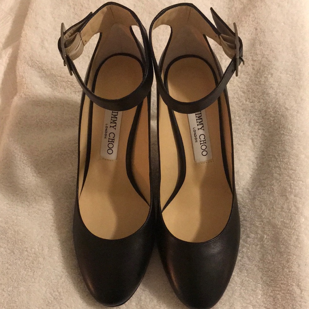 Jimmy choo black pumps with ankle straps